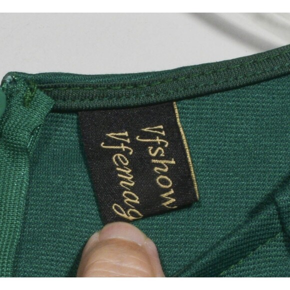 VFShow Emerald Green Pleated Crew Neck Peplum Sheath Dress Size S - Picture 5 of 5